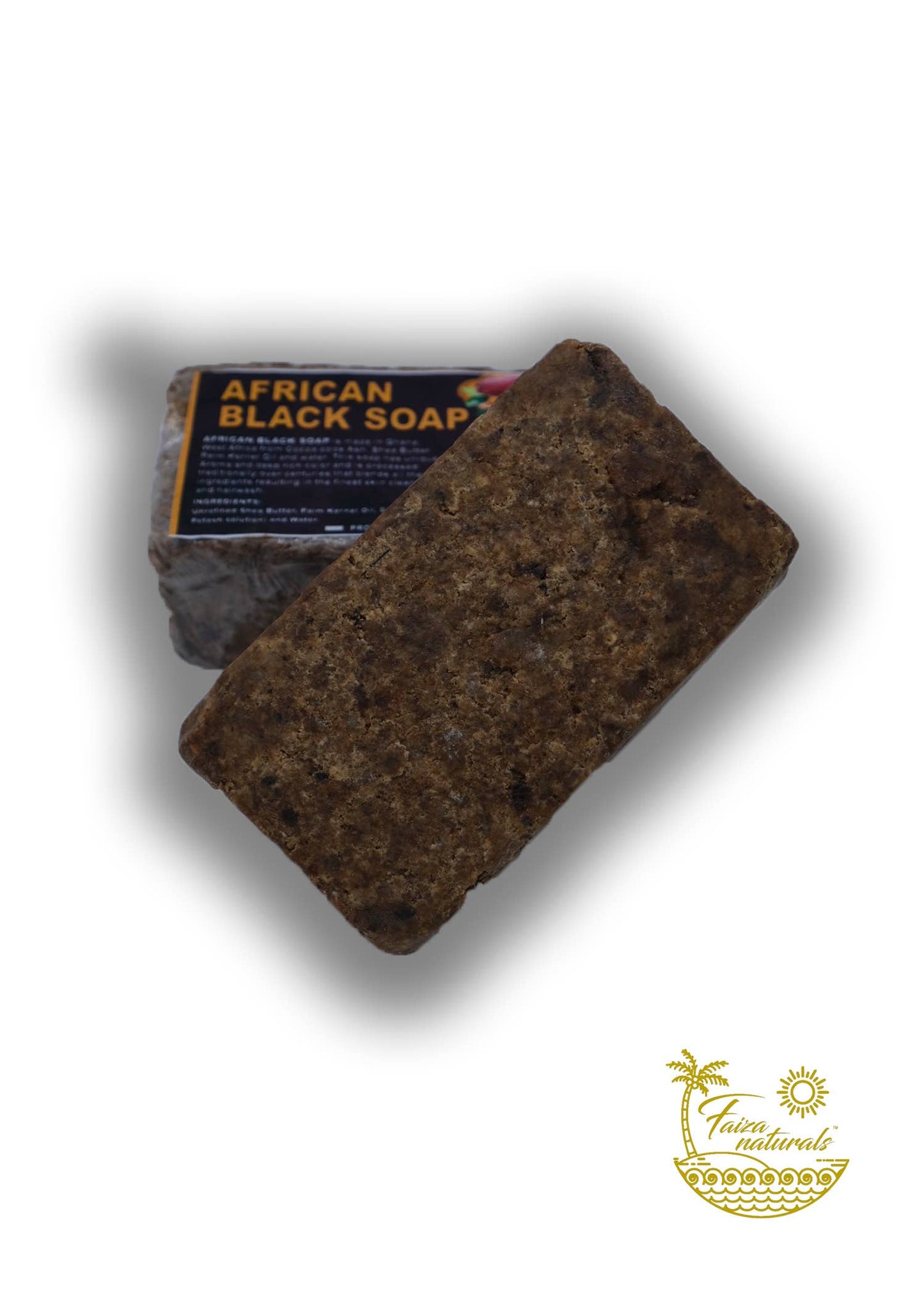 Faiza Naturals African Organic Black Soap imported from Ghana (1 Pound Bar)